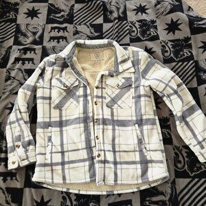 SAGE Collective Plaid Sherpa Lined Jacket Women's M White Gray Button Pockets